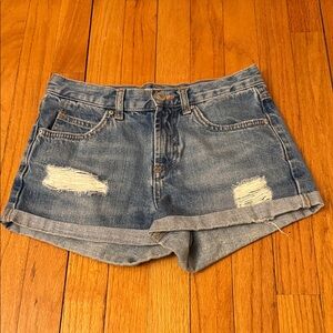 Topshop Blue Ripped Jean Shorts